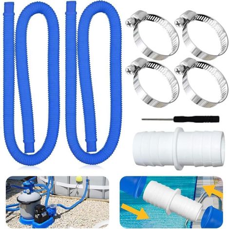 2er-pack 32-mm-poolschläuche Für Poolpumpen, 32 Mm, Mit 4 Sicherheitsclips Und 1 Schlauchanschluss, 150 Cm Langer Pool-schlauch (32 Mm) Für Filterpumpen Und Pools (blau)