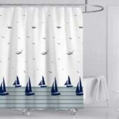 Nautisches Küsten-ozean-duschvorhang Blau, Polyester-badevorhang, Schimmelbeständig, Wasserdicht, Waschbar, 180 X 180 Cm Mit 12 Haken Für Badewanne