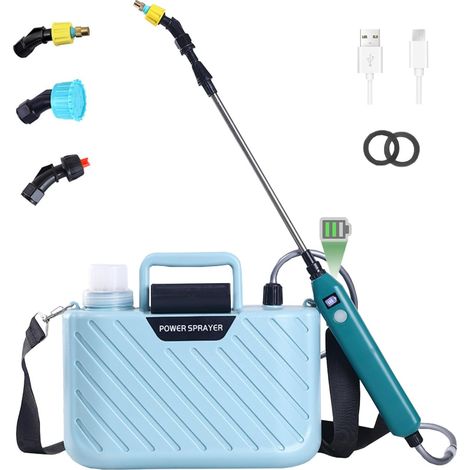 5l Druck-sprüher Mit Autopump, Elektrischer Pflanzensprüher Mit 3 Verstellbaren Düsen, Wiederaufladbare Teleskoplanze Mit Sichtbarem Akkustand, Usb-aufladung (blau)