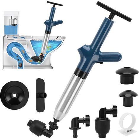 Druckluft-toilettenentstopfer, Abflussreiniger Mit Saugnapf Und Manometer, Wc-saugpumpe Mit 3 Kolbenköpfen Und Luftpumpe, Für Toilette, Waschbecken, Badewanne (blau)