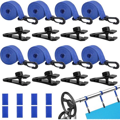 Schwimmbadabroller – Haltebänder – Set Aus 8 Befestigungsbändern Und Klemmen – Zubehör Für Mobiles Abrollsystem – Mobile Solarfolie Für Schwimmbadplanen (blau)