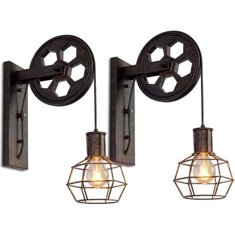 Wandapplique Im Industriellen Vintage-stil Mit Rolle Aus Rostigem Metall – Maße 30,5 X 9,5 Cm – Kompatibel Mit E27-leuchtmitteln