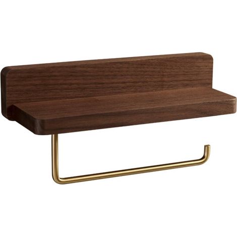 Toilettenpapierhalter Aus Holz Mit Ablage, Wandmontierter Toilettenpapierhalter (selbstklebend Oder Zum Bohren), Doppelter Toilettenpapierhalter Mit Messinghaken Für Küche Und Badezimmer
