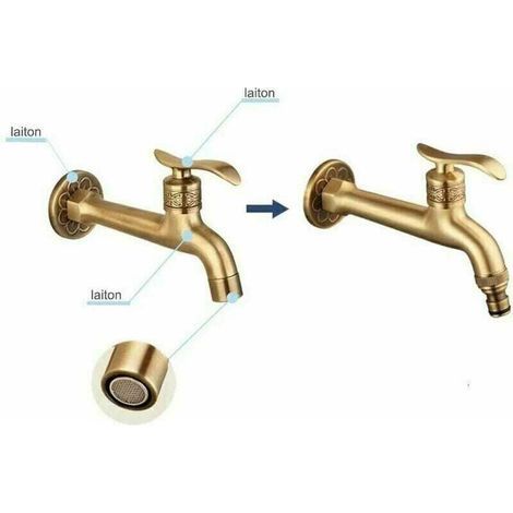 Antiker Messing-wasserhahn Mit Griff Für Badezimmer, Wandmontage, Waschmaschine, Außenwasserhahn Für Garten, Einzelschlauch, Kaltwasserhahn.