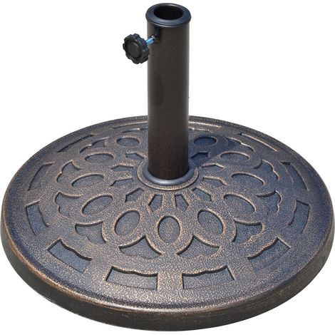 Pied De Parasol Rond, 14 Kg, En Résine Bronze, Pour Parasols Ø 38/48 Mm, Ø 48,5 X H 34 Cm, Stable Et Résistant Aux Intempéries.