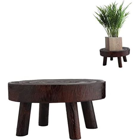 Mini-hocker Aus Rundem Holz, Holz-hocker Für Gartenarbeit, Pflanzenständer Für Innenräume, Vintage-gartenständer, Blumentopf 14x9cm, Aufsteigender Ständer