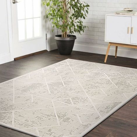Ikodmtapis De Salon Moderne Abstrait, Design Doux, Facile D'Entretien, Grand Tapis (ivoire, 120 X 160 Cm)