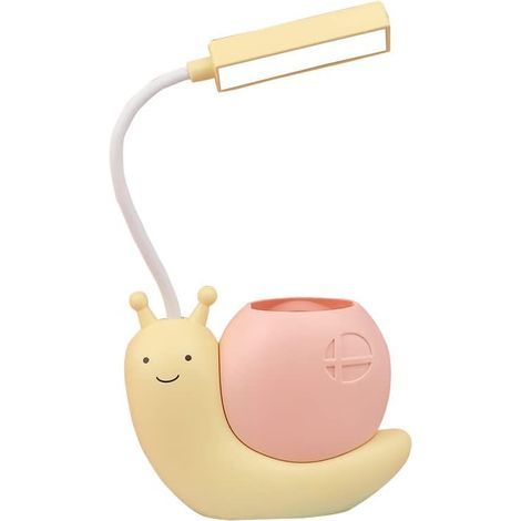 Led-schreibtischlampe Für Kinder Mit Stiftständer, Schneckenform, Usb-ladung, Lernlampe Für Studenten, Augenschutz, Verstellbarer Hals, 360° Faltbar, Gelb