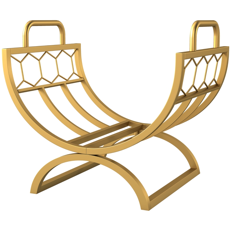 Kaminholzregal Innen, Brennholzregal Aus Metall, Wabenmuster Gold, 46x36x41 Cm, Bis 20 Kg