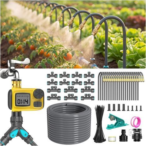 Automatische Tropfbewässerungs-kit – 30 M Schlauch Mit 20 Düsen Und Timer, 360° Verstellbare Tropfer Für Terrasse, Garten, Rasen, Gewächshaus Und Topfpflanzen