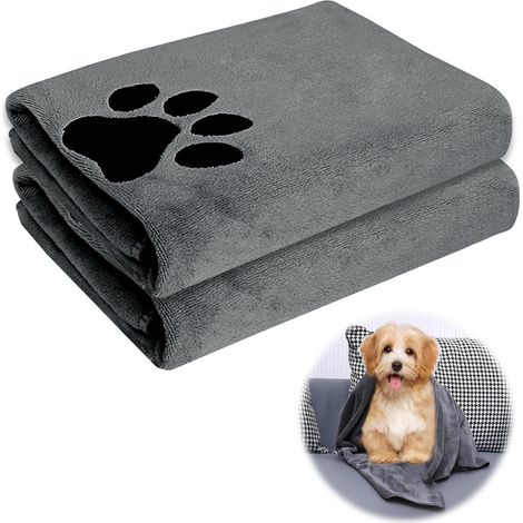 2er-set Extra Saugfähige Hundehandtücher – Hundezubehör – Mikrofaser-tuch – Schnelltrocknend – Für Katzen, Hunde Und Andere Haustiere – 75 X 35 Cm – Grau