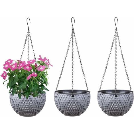 3er-set Hängende Blumentöpfe Mit Selbstbewässerung, Wasserbehälter Und Abflussloch In Wabenstruktur – Mit Edelstahlketten Für Innen- Und Außenbereich, Decken, Balkone