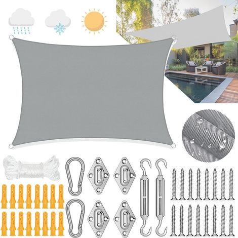 Rechteckiges Schatten-voile 3 X 4 M, Wasserdicht, Mit Ösen, Aus Wasserdichtem Stoff Und Befestigungs-kit. Uv-schutz 98 % Für Den Garten.