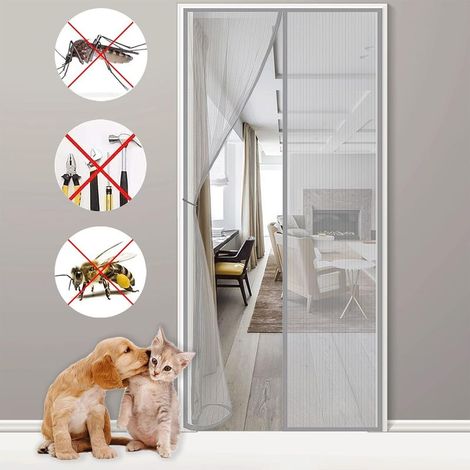Magnetisches Fliegengitter Für Tür Oder Fenster, Automatisches Schließen, Ohne Bohren, Insektenschutz, Farbe Grau, Maße 90 X 220 Cm