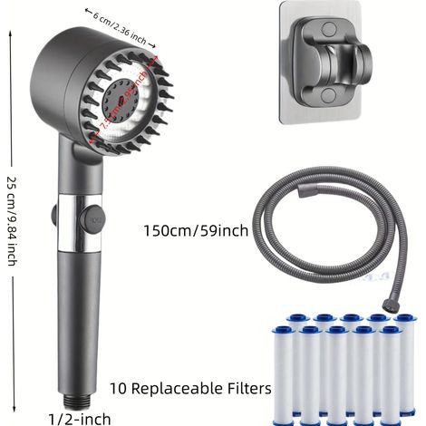Duschbrause Mit Druck, Filter Und 4 Strahlarten – 150 Cm Schlauch