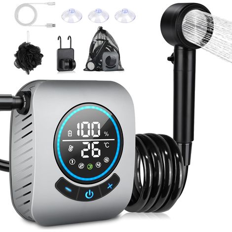Campingdusche Spopal, Tragbare Dusche, Camping-duschset, Wiederaufladbare Elektrische Duschpumpe Mit Intelligentem Display Und 4-modus-duschkopf Für Camping Und Outdoor-aktivitäten