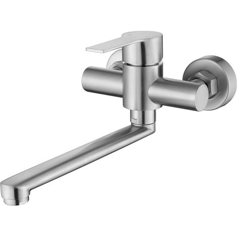 Wandmontierter Küchenmischbatterie – Drehbarer Edelstahl-304-spülenarmatur Mit 150° Schwenkbereich, 110 Mm Schwenkbarer Arm, Abnehmbarer Perlator, Gebürstete Oberfläche