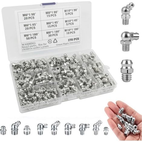170-teiliges Schmiermittel-sortiment, Gewindeschmiermittel, Maschinenschmiermittel, M6 M8 M10 Schmierköpfe, Gerade Fettschläuche, Anschluss 45° 90° 180°, Für Mechanische Ausrüstung
