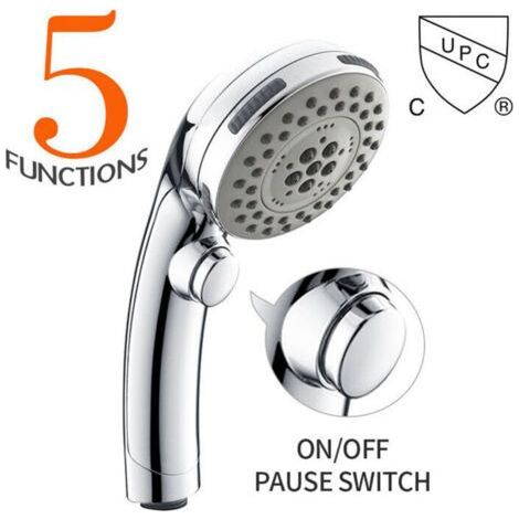Chrom-duschkopf Mit Stopp-knopf, Handbrause Mit 5 Wählbaren Strahlarten, Kalkschutz-noppen.