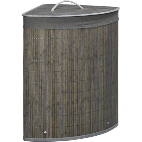 Quadratischer Wäschekorb Aus Bambus, 55l, Mit Deckel Und Abnehmbarem Beutel, 38 X 38 X 57 Cm, Grau