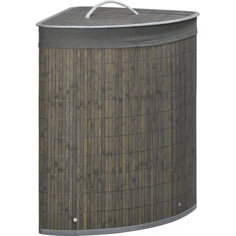 Quadratischer Wäschekorb Aus Bambus, 55 L, Mit Deckel Und Herausnehmbarem Sack, 38 X 38 X 57 Cm, Grau