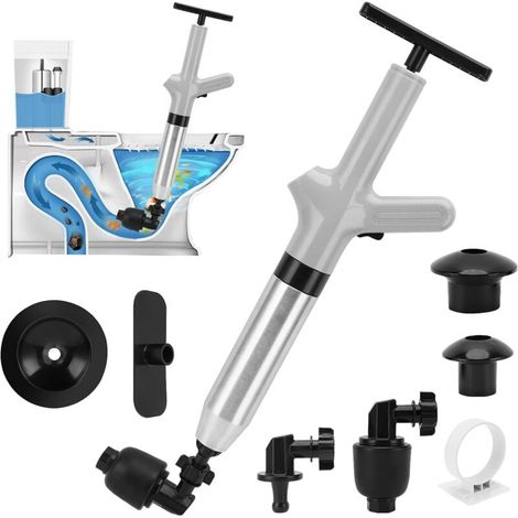 Druckluft-toilettenabflussreiniger, Abfluss-sauger Mit Manometer, Saugpumpen-abflussreiniger Für Wc Mit 3 Kolbenköpfen Und Luftpumpe, Rohrreinigung Für Toilette, Waschbecken Und Badewanne (grau)