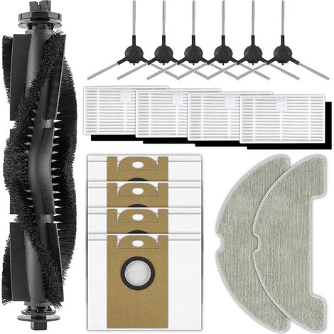 17-teiliges Ersatzteilset W11 Kompatibel Mit Dem Saugroboter Vexilar W11, 1 Walzenbürste, 6 Seitenbürsten, 4 Hepa-filter Mit Schaumstofffiltern, 2 Wischmopps, 4 Staubbeutel, Kit