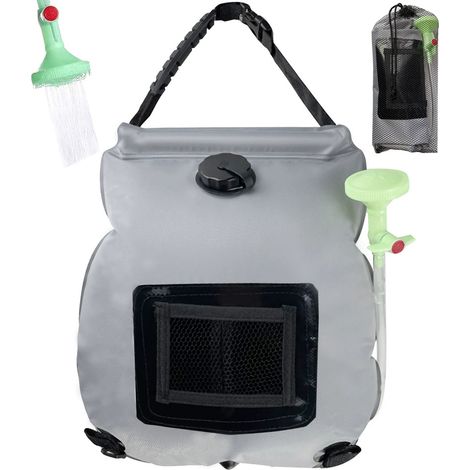 Solarduschsack Für Camping 20l/5 Gal Tragbarer Duschsack Für Den Außenbereich Tragbarer Duschsack Für Camping Mit Abnehmbarem Schlauch Und Abschaltbarem Duschkopf, Grau