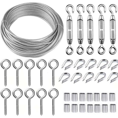 30 M Edelstahl-hängeseil-set, Metallseil-kit, 2 Mm Ummanteltes Edelstahlseil Mit M5-spanner Und Ösenhaken Für Kletterpflanzen, Geländer