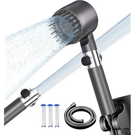 Entkalkungsduschbrause Mit Hochdruck, Duschkopf Mit Wasserfilter Für Wassereinsparung, 3+1 Sprüharten Handbrause Für Badezimmer Mit Wasserstopp-knopf, Mit 1,5 M Schlauch Und Halterung, Grau