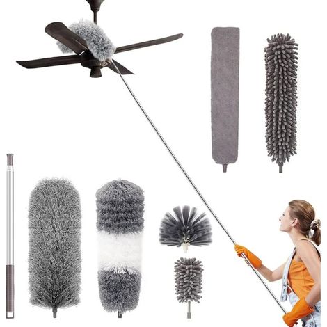 Teleskopischer Staubwedel – 7-teiliges Mikrofaser-reinigungsset Mit Abwaschbarem Edelstahlgriff, Austauschbaren Aufsätzen, Anti-staub-besen Für Decken, Vorhänge, Ventilatoren, Spinnweben Und Jalousien