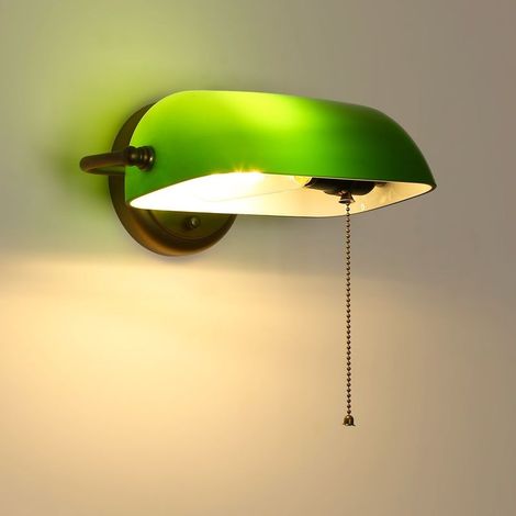 Vintage E27 Wandlampe Mit 60 W Und Grünem Lampenschirm Aus Gealtertem Messing, Robuste Befestigung Für Retro Büros Und Wohnzimmer