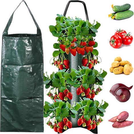 Erdbeerpflanzsack - Grün 1 Stück Anbau Topf Für Erdbeeren, Kräuter, Tomaten, Blumen, Gemüse, Sicher Und Ungiftig, Wiederverwendbar.