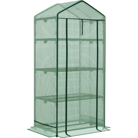 Mini-gewächshaus Outsunny Für Aussaat Mit Plane Und 3 Regalen, Rolltür, Gemüsebeet Grün 69 X 49 X 125 Cm Für Gartenliebhaber