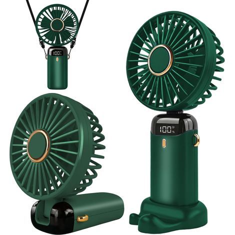 Usb-wiederaufladbarer Tragbarer Ventilator Mit 5 Geschwindigkeiten, Faltbarer Mini-schreibtischventilator Mit Led-bildschirm Für Zuhause, Büro, Schlafzimmer, Outdoor-reisen (grün)