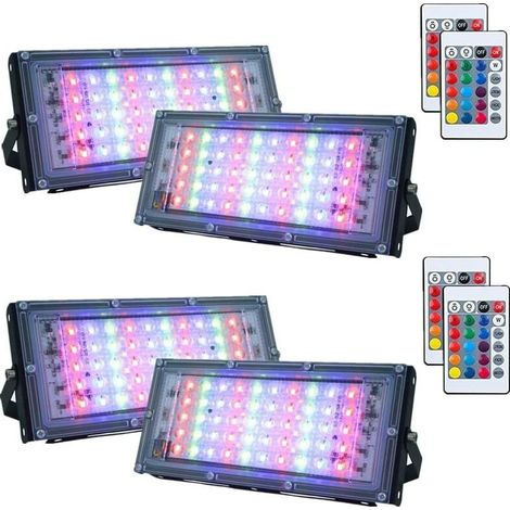 4er-set Dimmbare Rgb-led-außenstrahler, Ip66-wasserdicht Mit Fernbedienung, 16 Farben, 4 Beleuchtungsmodi Für Innen- Und Außenbereich (50 W)