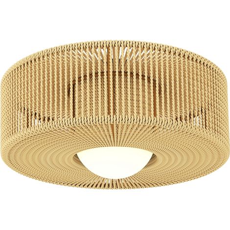Deckenleuchte Im Boho-stil Mit G9-led-fassung Und Rundem Schirm Aus Hanfseil