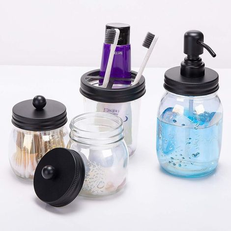 4-teiliges Badaccessoire-set Aus Mason-jar-glas, Seifenspender Und Apotheker-gläser