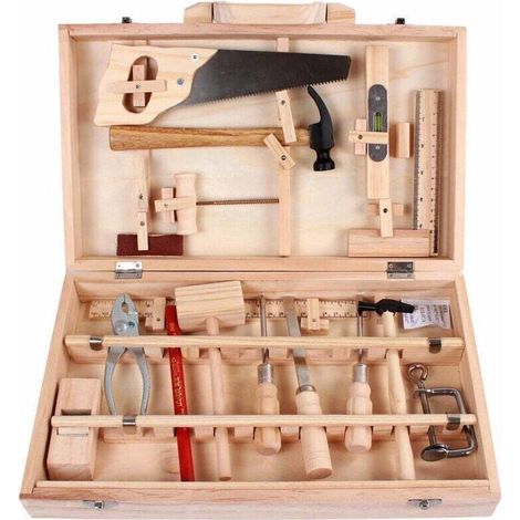 Ensemble D'Outils Pour Enfants, Boîte À Outils De Menuisier, Vrais Outils De Démontage Et D'Assemblage, Boîte En Bois Multifonctionnelle 16 Pièces