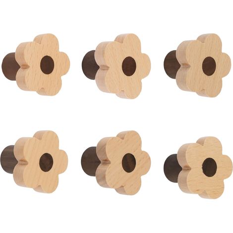 Set Aus 6 Blütenförmigen Knöpfen Aus Buchenholz Mit Schrauben Und Verlängerungsrohr, Set Aus 6 Blütenförmigen Knöpfen Aus Buchenholz Mit Schrauben Und Verlängerungsrohr