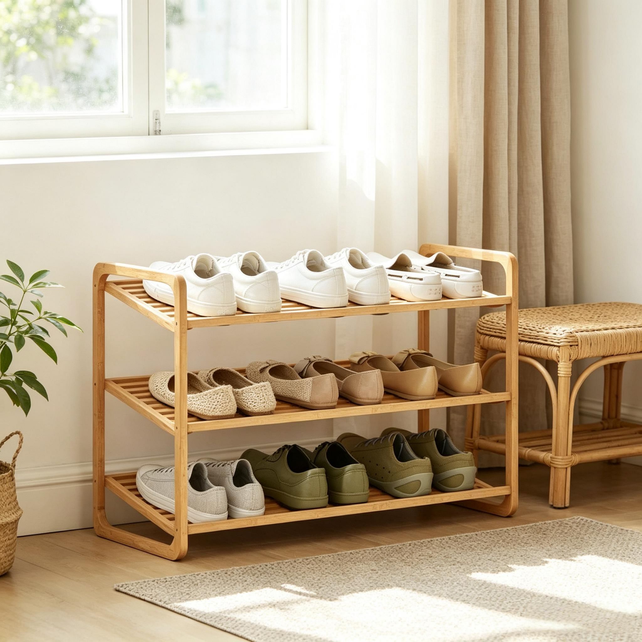 Bambus‑schuhgestell Mit 3 Ebenen, Schuhregal Für Bis Zu 12 Paar Schuhe