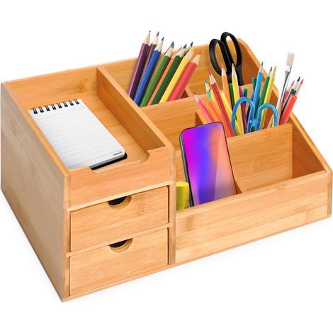 Büroorganizer, Aufbewahrungsbox Mit 2 Schubladen Für Ordnung Und Organisation, Natur, L33 X B20,5 X H15,5 Cm