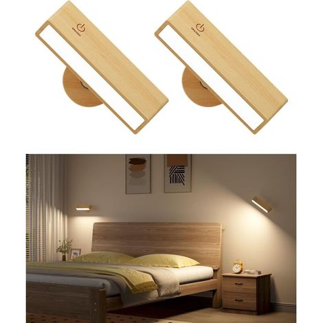 2er-set Innen-wandlampe Aus Holz, Wiederaufladbare Kabellose Usb-wandleuchte, Dimmbare Kabellose Wandleuchte Für Schlafzimmer, Berührungsbediente Nachttisch-wandleuchte, Kabellose Leuchte