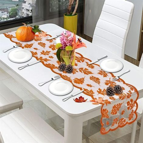 Herbsttischdecken Stoff 13x72 Zoll Mit Orangefarbenen Ahornblatt- Und Kürbismustern Für Saisonale Dekoration