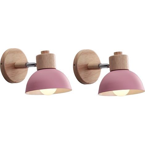 (2x) Retro-modern Wandapplique Aus Holz Und Metall, 15 Cm, Einfache Nordische Wandleuchte Mit Einstellbarem Winkel, Rosa