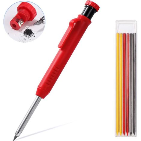 Crayon Charpentier Avec 7 Recharges – Taille-crayon Intégré, Pour Verre, Bois