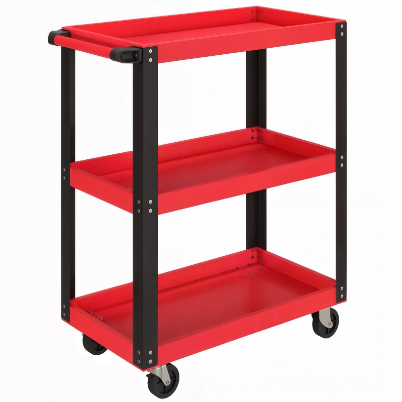 Werkzeugwagen 3 Ebenen, Metallrahmen, 120 Kg Belastbarkeit, Rollen, Rot
