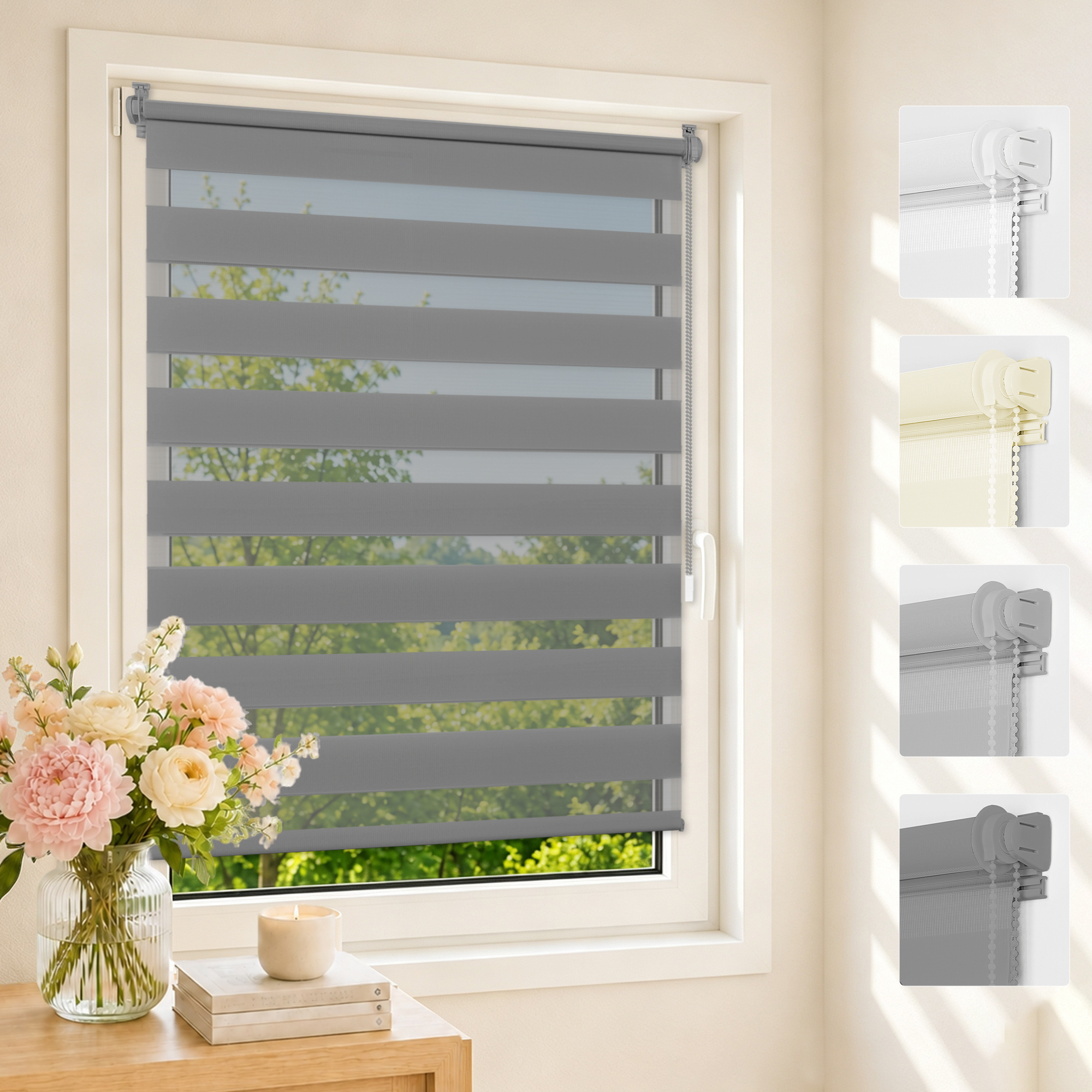 Aubor Doppelrollo Klemmfix Ohne Bohren Anthrazit 70x150cm