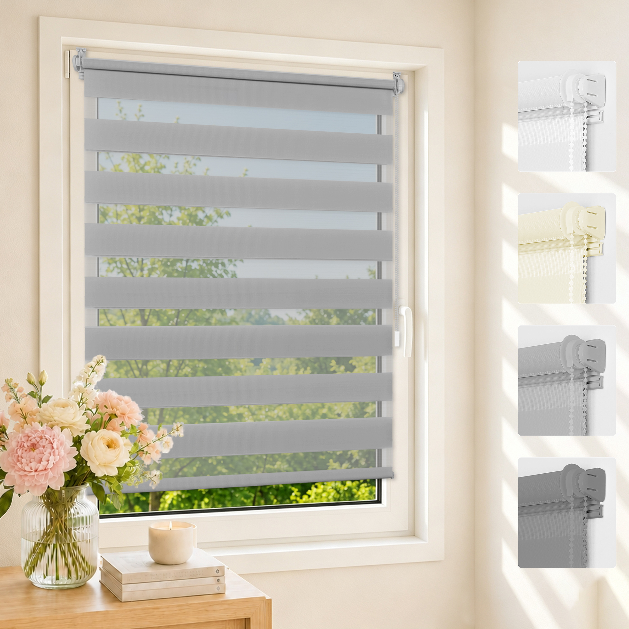 Aubor Doppelrollo Klemmfix Ohne Bohren Grau 105x120cm