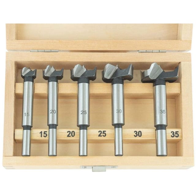 25250 Set Mit 5 Formbohrern Ø 15, 20, 25, 30 Und 35 Mm Mit Ø 8 Und 10 Mm Schaft, Werkzeugstahlbohrer, Holzbohrer-set Für Weichholz, Heimwerkerversion